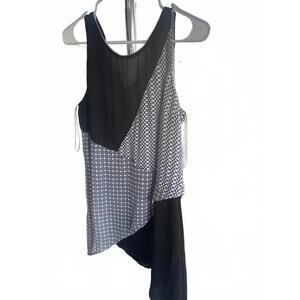 black &white market  blouse small womens sleeveless blouse black  asymmetrical